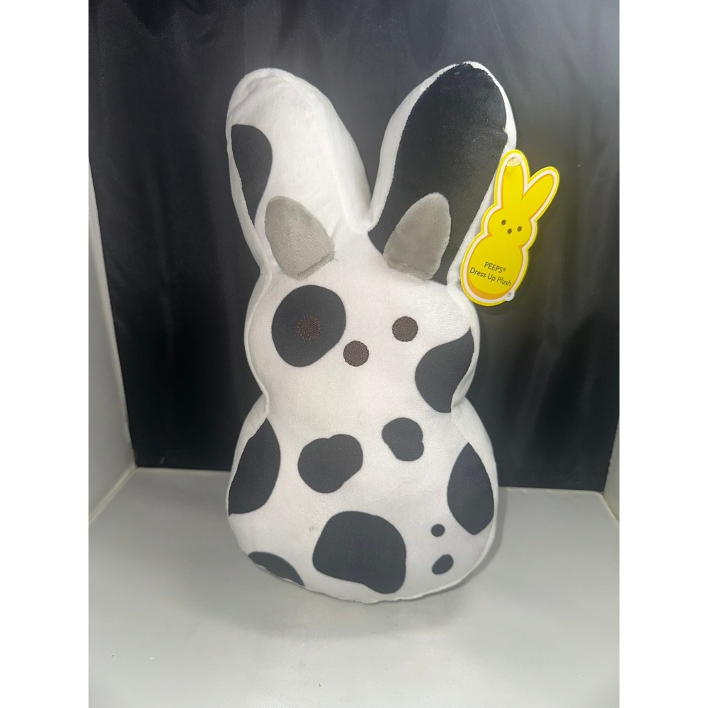 Peeps Dress Up Plush Bunny Cow Print Black White Spotted Stuffed Animal‎ 12 inch
